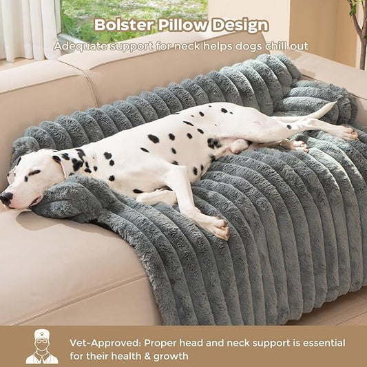 Avont Dog Bed Mat for Couch, Warm Fluffy Calming Sofa Topper Furniture Protector for Small Medium Large Dogs Cats with Removable Washable Cover -Darkgrey(M)
