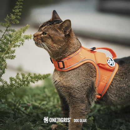OneTigris Cat Harness and Leash - Escape Proof Soft Adjustable Kitten Harness, Breathable, Comfortable, Durable Water-Resistant Tactical Vest with Reflective Strips and Pocket for Cat Tracker