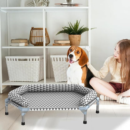 Orthopedic Dog Bed for Medium Dogs - Removable Bolsters & Cleanable Cover,Elevated Outdoor Dog Bed,Easy to Assemble,Up to 100lbs,Medium
