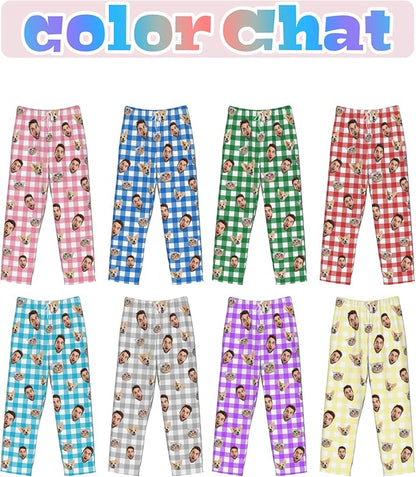 Custom Pajamas Pants Plaid Personalized Funny PJ Pant Design with Face Pajama for Men Women Dog Pet