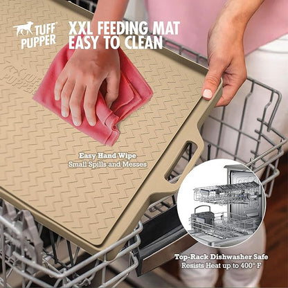 Tuff Pupper 36x24 XXL Dog Feeding Mat for Food and Water | Dog Food Mats for Floors | Waterproof Dogs Water Bowl Mats | Dogs Placemats Pet Food-Mat | Silicone Feeding Mat for Cats and Cat Bowls