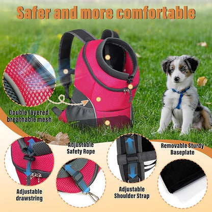 YUDODO Dog Front Carrier Backpack, Adjustable Breathable Pet Carrier for Small Dogs, Ventilated Puppy Back Pack with Safety Belt, Lightweight Doggy Backpack for Hiking Outdoor (Rose, M)