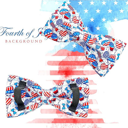 Lionheart glory American Flag Dog Collar, 4 of July Dog Bow Collar Heavy Duty Adjustable Patriotic Dog Collar with Bowtie for Small Dogs Pet Gift