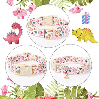 Cute Dinosaur Dog Collar, Adjustable Pink Dino Dog Collars for Medium Dogs, Lightweight Quick-Release Buckle Birthday Collar for Boy&Girl Dogs M