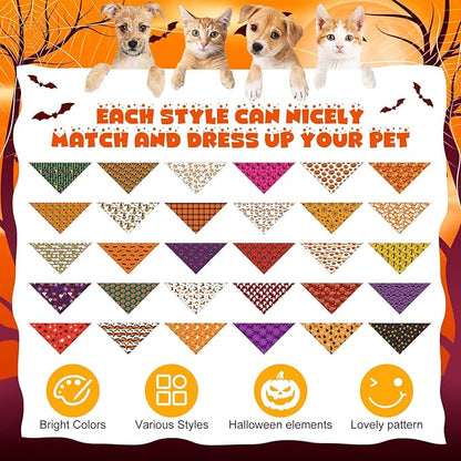 Aliceset 180 Pcs Halloween Dog Bandanas Bulk Halloween Bandana for Dog Adjustable Washable Pet Triangle Scarf Cute Kerchief Scarves for Pet Holiday Party Costume Photo Props Accessories Decorations