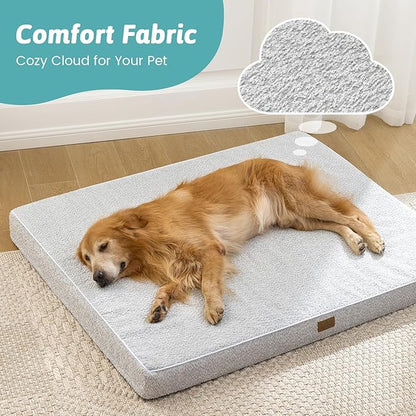 Dog Crate Bed for Large Size Dogs, Rectangular Orthopedic Dog Beds, Foam Anti-Slip Bottom Pet Mat with Washable Removable Cover, Suitable for Pet Up to 75 lbs, 36x27x3 inch, Grey