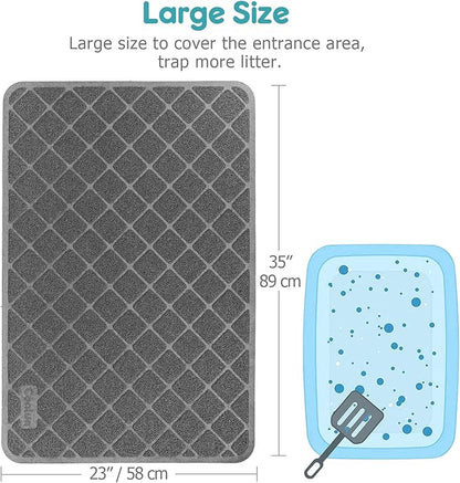 Cat Litter Mat Litter Trapping Mat, 35" x 23" Premium Durable PVC Grid Mesh with Scatter Control, Non-slip, Less Waste Cat Litter Box Mat, Soft on Kitty’s Paws, Urine Waterproof