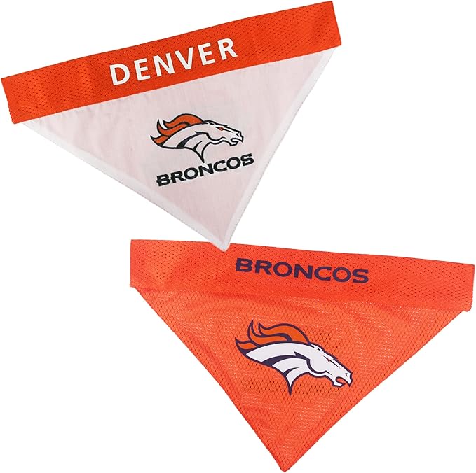 Pets First NFL DOG BANDANA - DENVER BRONCOS REVERSIBLE PET BANDANA. 2 Sided Sports Bandana with a PREMIUM Embroidery TEAM LOGO, Small/Medium. - 2 Sizes & 32 NFL Teams available