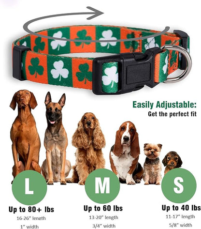 Native Pup St Patricks Dog Collar- Saint Patrick Green Shamrock Pet Collars- St. Patrick’s Lucky Irish- Adjustable for Small, Medium, Large Breeds (Green & Orange Shamrock, Medium)