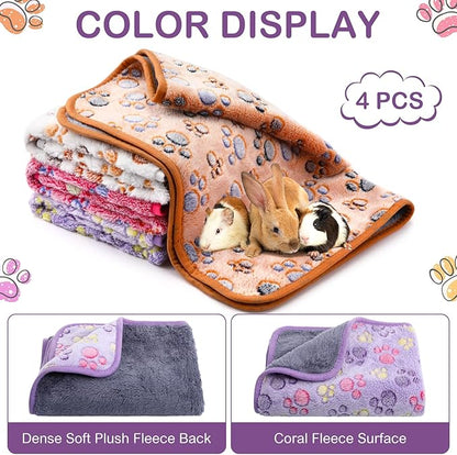 Hestya 4pcs Waterproof Dog Puppy Pads Soft Cat Blanket Dog Sleeping Mat Absorbent Pet Blanket Paw Pattern Warm Pads Fleece Puppy Potty Training Pads Reusable Food Bowl (30 x 21 inch)