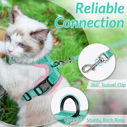 rabbitgoo Cat Harness and Leash for Walking, Escape Proof Soft Adjustable Vest Harnesses for Cats, Easy Control Breathable Reflective Strips Jacket, Green&Pink, XXS