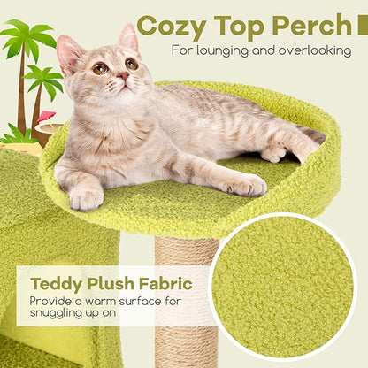 Tangkula 71 Inch Tall Cat Tree, Multi-Level Aesthetic Beach-Themed Cat Tower with Sisal & Jute Scratching Posts, 2 Cat Condos, Perch, Artificial Plant, Hanging Toys, Indoor Cat Activity Center