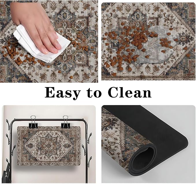 Dog Food Mats for Floors, Absorbent and Quick-Drying Pet Cat Food Mat,Anti-Fouling and Easy-to-Clean Pet Feeding Mat,Dog Bowl Mat for Messy Drinking Water Bowls.16 x24, Bohemia Style