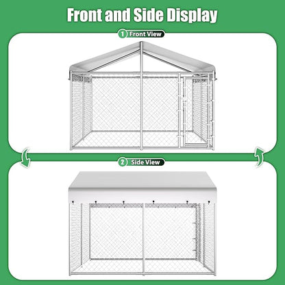 HITTITE Extra Large Outdoor Dog Kennel, 10x10x6.56ft Anti-Rust Dog Kennel Outside with Roof, Galvanized Chain Link Dog Runs for Outside with Secure Lock