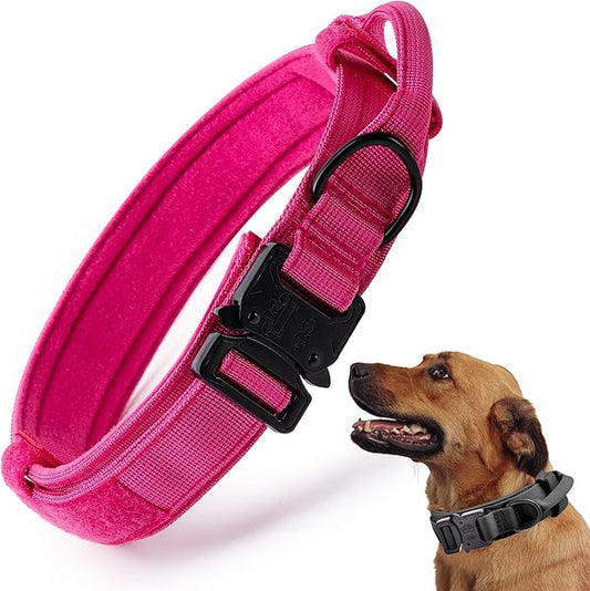 Tactical Dog Collar, Adjustable Military Training Nylon Dog Collar with Control Handle and Heavy Quick-Release Metal Buckle for Small Medium Large Dogs,Pink S