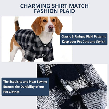 Koneseve Dog Shirt, Pet Plaid Clothes T-Shirt Sweater Matching Breathable for Small Medium Large Dog Cat Puppy Adorable Casual Cozy Halloween Thanksgiving Christmas Costumes (Blue; 4XL)