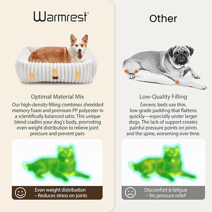 Washable Dog Bed for Small Medium Dogs - Rectangle Orthopedic Corduroy Fleece Pet Bed with Removable Cover and Nonskid Bottom, Calming Puppy Bed Soft Pet Sofa, Cream(30x24x8inchs)