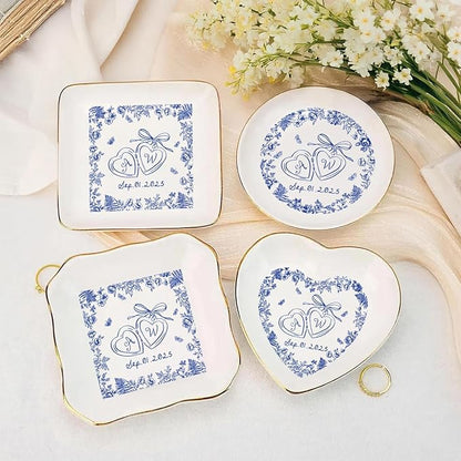 Personalized Ring Dish Engagement Gift, Engaged Ring Holder, Custom Wedding Jewelry Dish, Jewelry Tray Gifts for Newly Engaged Couple, Sentimental Gift for Her Bride Wife Bestie