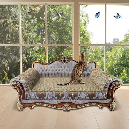 Luxury Cardboard Cat Scratcher Sofa Bed, Couch Shaped Cat Scratching Board, Scratch Lounge with Catnip, Scratcher for Indoor Cats Kittens Kitties Grey