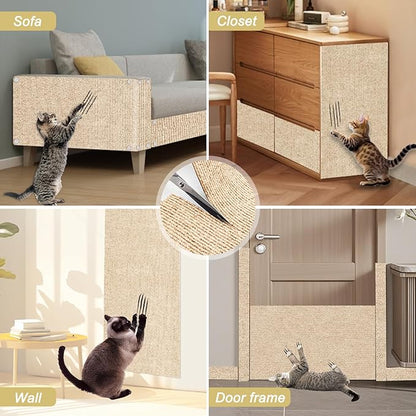 Cat Scratch Mat,118.5"x15.9" Trimmable Self-Adhesive Cats Scratch Carpet,Couch Protector from Cats Claw, Cat Scratch Furniture Protector, Indoor Furniture Protection for Chair, Wall, Sofa (Beige)