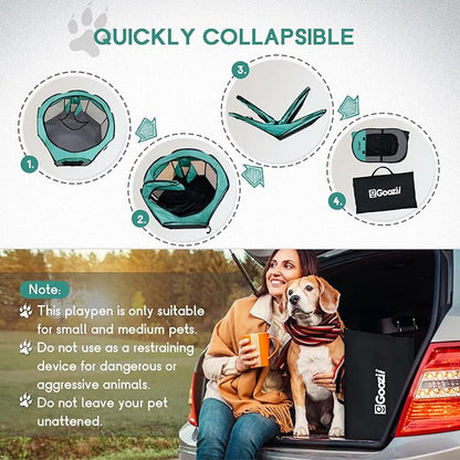 Pet Cat Playpen for Indoor Cats Enclosed, Puppy Dog Play Pen for Outdoor Travel Camping (Medium Size, Green & Dark Grey)