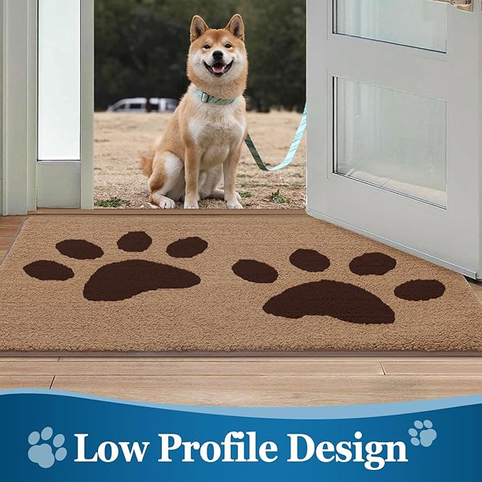 Buganda Dog Door Mat for Muddy Paws, Absorbent Dirt Trapper Washable Indoor Doormats, Non Slip Low-Profile Mud Mat for Dogs, Front Entrance Doormat for Inside Floor (59x35 Inches, Beige)