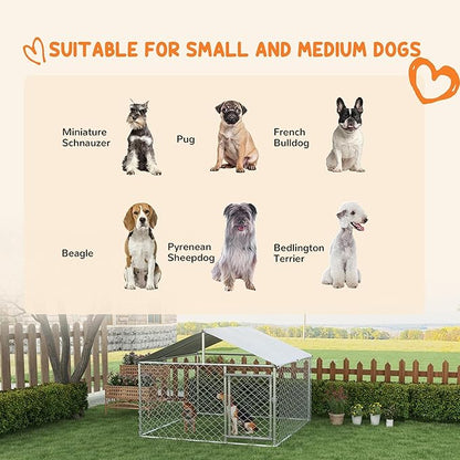 PawHut Outdoor Dog Kennel, Heavy Duty Dog Run Outdoor Fence with Waterproof Cover, Galvanized Chain Link, Secure Lock, for Large Breeds, Chickens, Ducks, 6.5' x 6.5' x 5'