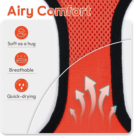 Dooradar Cat Harness and Leash Set, Escape Proof Safe Adjustable Kitten Vest Harnesses for Walking, Easy Control Soft Breathable Mesh Jacket with Reflective Strips for Cats, Reddish Orange, S