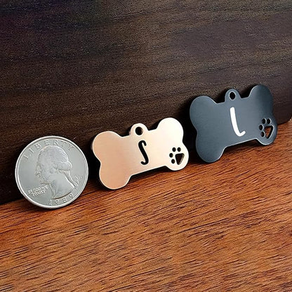 Ultra Joys Dog Tags Personalized for Pets - Hollow Paw Custom Pet ID Tag - Engraved Dog Tag for Small, Large Dogs - Large Bone in Black