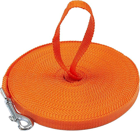 Downtown Pet Supply - Long Dog Leash - 150 ft Orange Nylon Dog Training Leash for Recall & Obedience