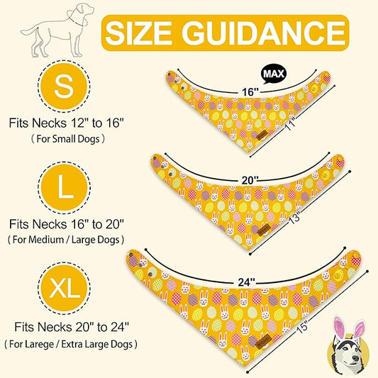 Easter Dog Bandanas with Snap Button, 2 Pack Reversible Spring Bandana for Boy & Girl, Premium Durable Fabric, Bunny and Egg Dog Scarf for Small Dogs (Small)