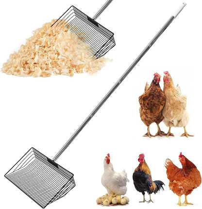 Chicken Poop Scooper & Rake 2-in-1, 304 Stainless Steel Shovel Head, Chicken Litter Scoop for Chicken Coop & Pet Waste Cleaning, Cleaning Tools for Chicken Coops & Farm Animals Scoop