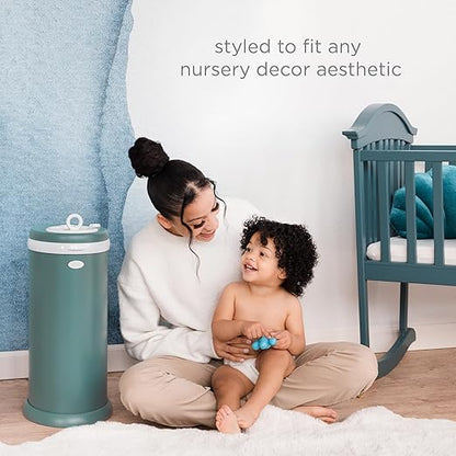Ubbi Stainless Steel Diaper Pail, Odor Locking, No Special Bag Required, Award-Winning, Registry Must-Have, Open Water