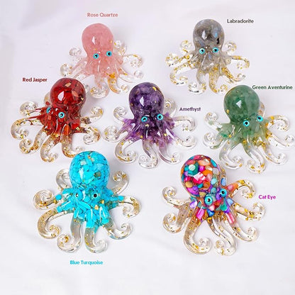 Natural Crystal Lapis Lazuli Gravel Octopus Resin Marine Animals Fish Tank Decorative Ornaments Statue Healing Crystal Home Decor Ladies Gift 3.93"