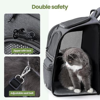Pecute Cat Backpack Carrier, 30% Energy Saving Breathable Pet Backpack, Foldable Ergonomic Travel Carrier for Cats and Small Dogs, Ideal for Hiking, Outdoor Trips & Vet Visits