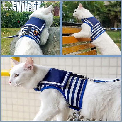 Cat Harness and Leash for Walking Escape Proof, Adjustable Cat Vest Harness, Padded Stylish Cat Walking Jackets, Sailor Suit Navy, Medium