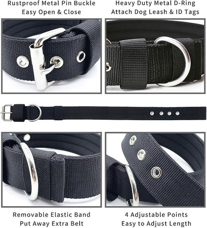 Heavy Duty Tactical Dog Collar - 1.5" Width Military Durable Thick Nylon with Adjustable Metal D Ring & Buckle Working Training K9 Collar for Medium Large Dogs (S(14"-17"), Black)