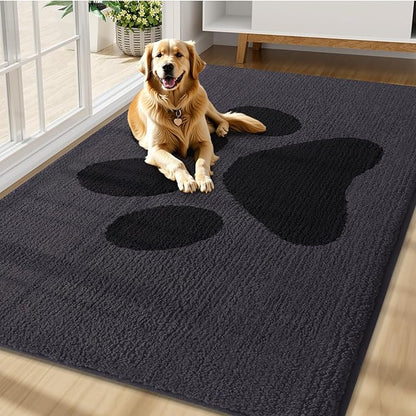 Buganda Dog Door Mat for Muddy Paws, Absorbent Dirt Trapper Non Slip Indoor Doormats, Washable Low-Profile Mat for Mud Dogs, Entryway Carpet for Inside Floor (70x47 Inches, Black)