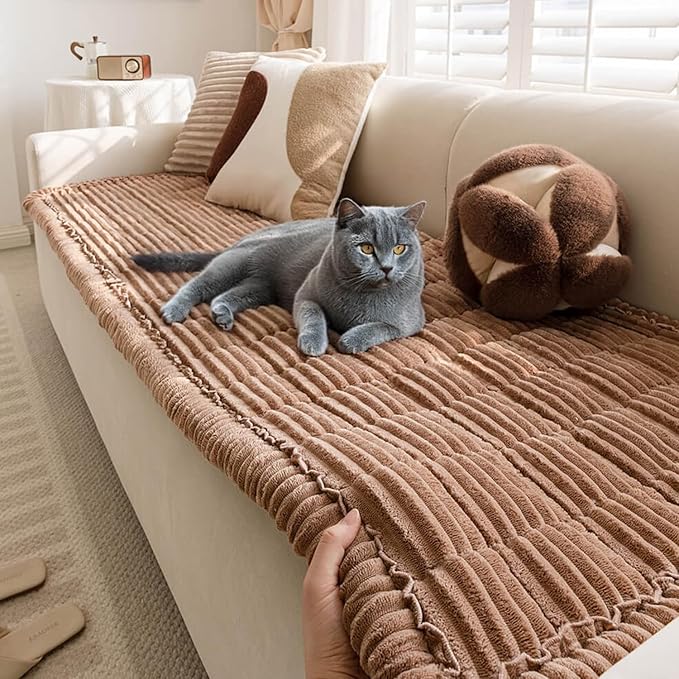 FUNNY FUZZY Pet Couch Covers for Sofa, Washable Dog Couch Cover Protector for Dogs, Flannel Couch Covers for Dogs Pet Friendly Pets Mat Bed Sofa Cover (Brown, 27.6"×70.9")
