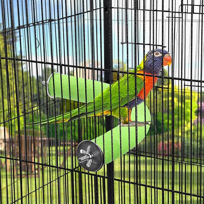 U Shape Parrot Perch Stand Toy Bird Platform Sand Paw Grinding Clean Stick Exercise Conure Budgie Cockatiel Cage Accessories (Green Corner Medium)