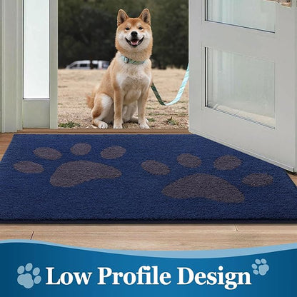 Buganda Dog Door Mat for Muddy Paws, Absorbent Dirt Trapper Washable Indoor Doormats, Non Slip Low-Profile Mud Mat for Dogs, Front Entrance Doormat for Inside Floor (40x32 Inches, Navy)