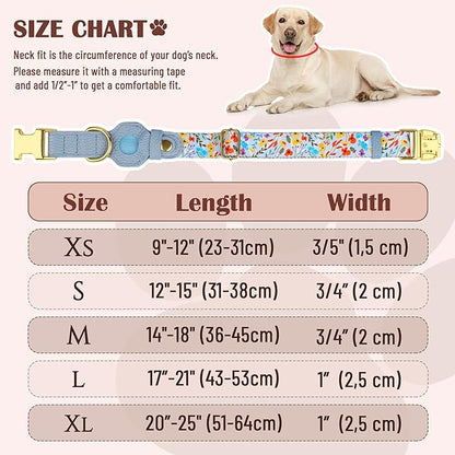 AirTag Dog Collar for Small Medium Large Breed - Adjustable Cute Pattern Dog Collar with Airtag Holder - Soft Leather Tracker GPS Apple Air Tag Pet Collars (Small, 12"-15" Neck Fit, Floral)