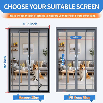 Upgraded PET Mesh Magnetic Screen Door Stronger Than Fiberglass and Polyester,Hands Free,Keep Bugs Out,Pet & Kid Friendly,Suitable for Sliding Doors,Patio and French Doors-48" X 80"
