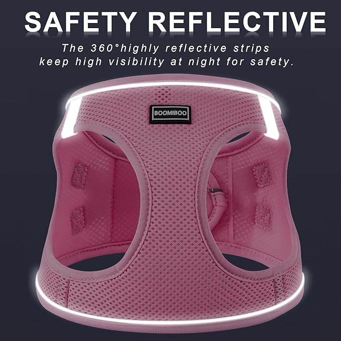 BOOMIBOO Dog Harness with Leash Set, No Pull Adjustable Reflective Step-in Puppy Pet Vest Harnesses for Small Medium Large Dogs and Cats,White Stripe XS
