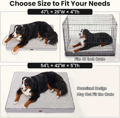 OhGeni Orthopedic Waterproof Dog Bed for Extra Large Dogs, Machine-Washable Removable Cover in Easy-Clean Fabric, High Density Foam & Easy-Carry Handle, Wider and Larger, 54 inch (Gray)