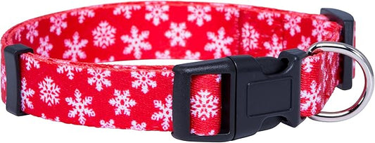 Native Pup Christmas Dog Collar- Winter Holiday Collars for Pets- Xmas Gift for Puppy- Santa, Reindeer, Snowman, Candy Cane, Red Green- Girl Boy- Small, Medium, Large Breeds (Red Snowflake, Small)