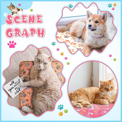 Tatuo 4 Pcs Dog Blanket for Pet Cat Blankets Indoor Puppy Teething Stuff Toys Paw Print Fleece Soft Blanket Sleep Mat for Guinea Pig Cage(Coffee,Small(24 x 16 Inch))
