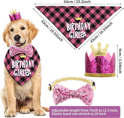 Dog Birthday Party Supplies, Dog Birthday Hat Bandana Scarf with Cute Bow Tie, Flag, Balloons for Small Medium Dogs Pets, Doggie Party Supplies Decorations