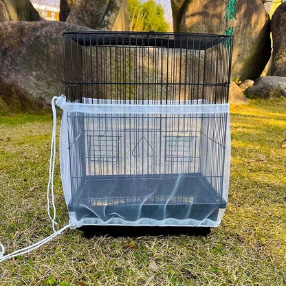 Allazone Bird Cage Seed Catcher, Large Bird Cage Cover, 75-118'' Universal Adjustable Birdcage Cover Skirt Soft Airy Nylon Mesh Net for Parakeet Macaw African Round Square Cage, White