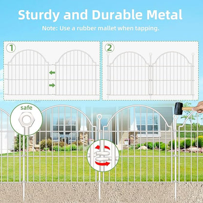 10 Panels No Dig Decorative Garden Fence for Yard, 24in (H) x 20ft (L) Rustproof Metal Wire Panel Border Animal Barrier Fencing for Dog, Rabbits, Flower Bed Edging Ornamental with Ground Stake, White